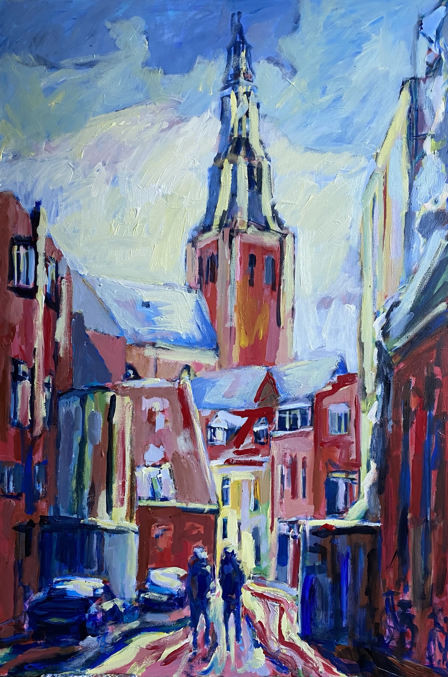 A-kerkstraat, schilderij van Reinder Bleeker, 100 x 120 cm