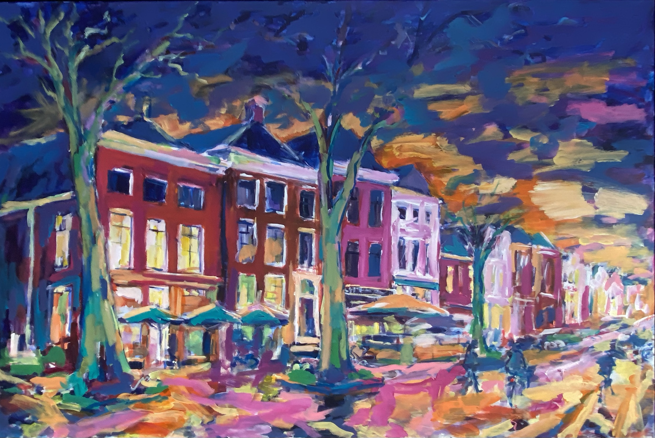 Oosterstraat, schilderij van Reinder Bleeker, 100 x 150 cm