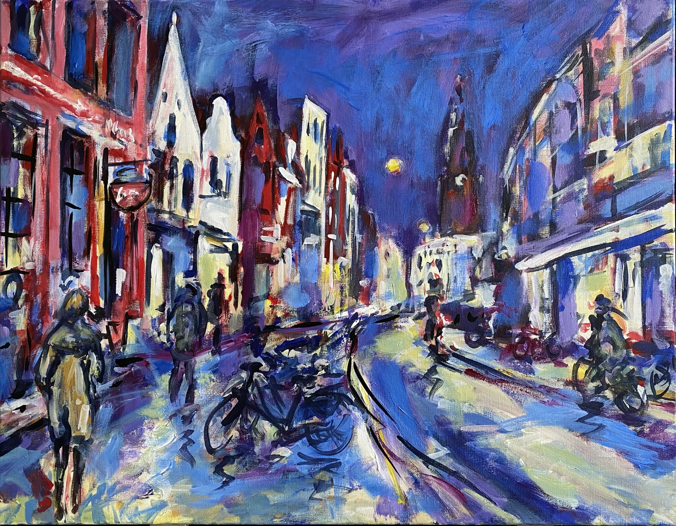 Oosterstraat, schilderij van Reinder Bleeker, 60 x 80 cm