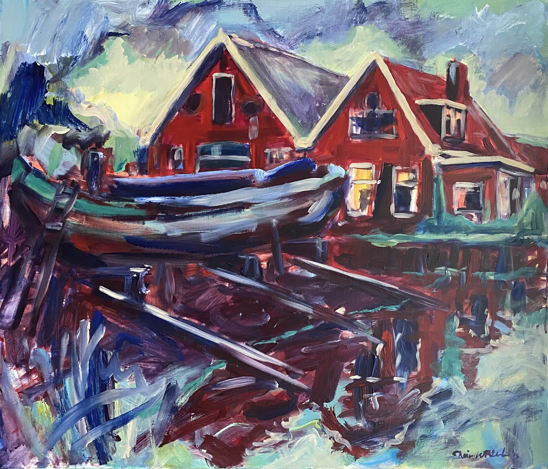 Scheepswerf Wolthuis, schilderij van Reinder Bleeker, 60 x 70 cm