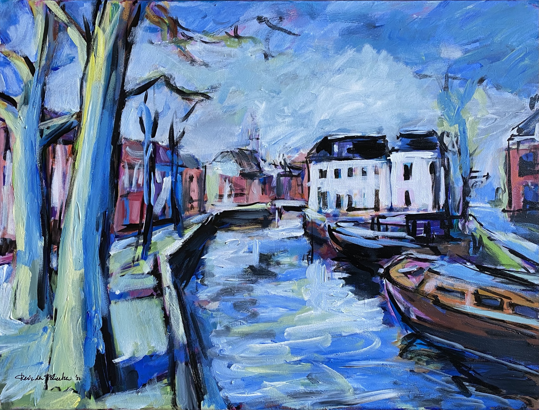 Winschoterkade, schilderij van Reinder Bleeker, 60 x 80 cm